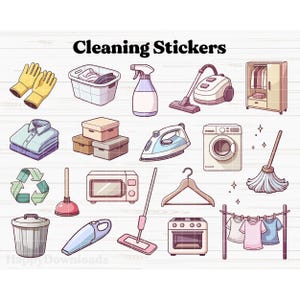Cleaning Stickers Digital, Daily Chores Stickers, Digital Planner Stickers, Goodnotes Stickers, Household Stickers, Home Organization