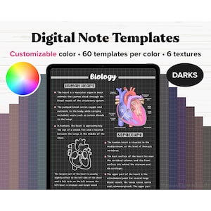 Modelli di carta per appunti digitale, fogli per appunti digitali, modello per prendere appunti su iPad, prendere appunti per studenti, blocco note digitale, appunti verticali, CARTA SCURA