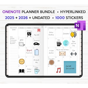 Verlinkter OneNote Planner 2025, 2026 undatiert, OneNote Digitaler Planner, OneNote Vorlagen, OneNote Kalender, Windows Planer, Surface Pro
