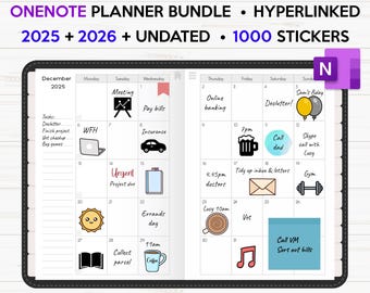 Hyperlinked OneNote Planner 2025 2026 & Undated, OneNote Digital Planner, OneNote Templates, OneNote Calendar, Windows Planner, Surface Pro
