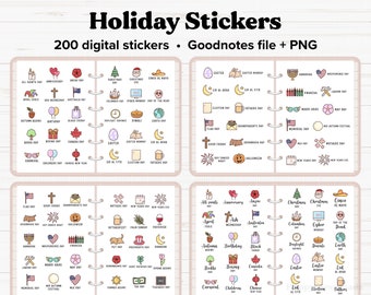 Holiday Digital Stickers, Seasonal Stickers, Holidays Stickers, Digital Planner Stickers, Pre-cropped Goodnotes Stickers, iPad Stickers, PNG