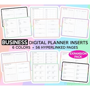Puede incluir: Un paquete de insertos de planificador digital con 56 páginas hipervinculadas. El paquete incluye páginas para la planificación empresarial, la programación de redes sociales, el seguimiento de ventas, el marketing por correo electrónico y mucho más. Las páginas están diseñadas en un esquema de color pastel con acentos de arcoíris.