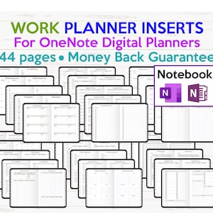Paquete de inserciones de plantillas de planificador digital Work OneNote CUADERNO