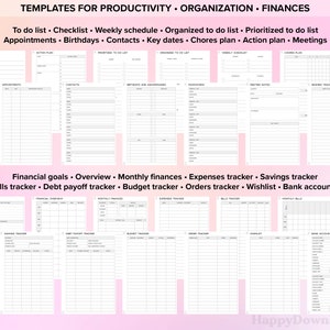 Pu&ograve; includere: Una raccolta di modelli stampabili per produttivit&agrave;, organizzazione e finanza. Include liste di cose da fare, liste di controllo, programmi settimanali e strumenti di monitoraggio finanziario. Per gestire attivit&agrave;, appuntamenti e finanze.