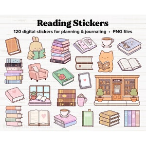 Adesivi di lettura digitali, adesivi carini, adesivi di libri, adesivi digitali, adesivi Goodnotes, adesivi di libri, adesivi per planner digitali