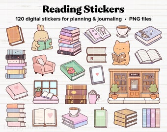 Reading Stickers Digital, Cute Stickers, Book Stickers, Digital Stickers, Goodnotes Stickers, Bookish Stickers, Digital Planner Stickers