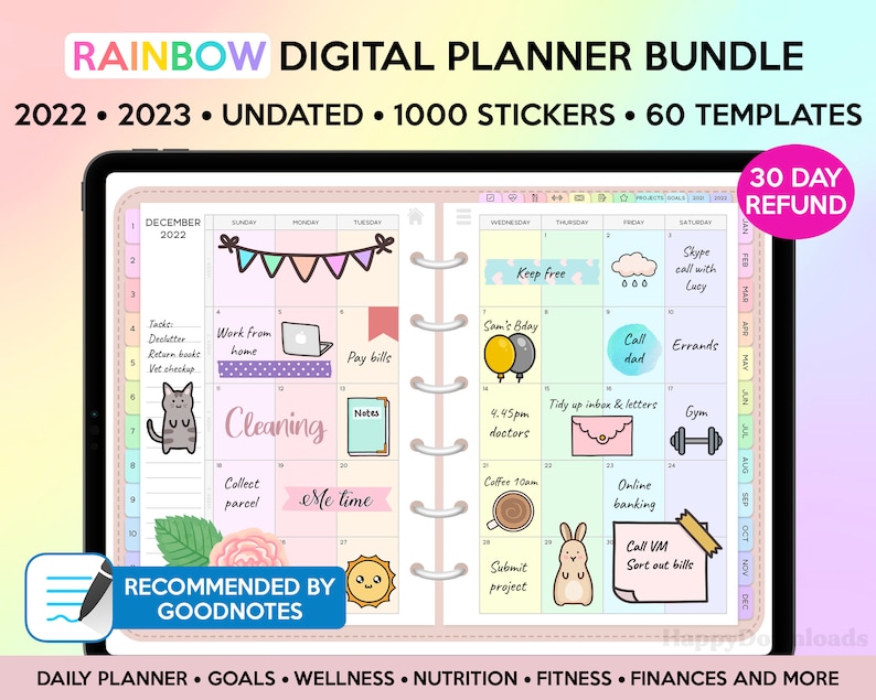 Digital Planner 2022 2023 Undated Digital Planners - Goodnotes Planner Xodo Notability Noteshelf - iPad Planner Android Planner - RAINBOW 