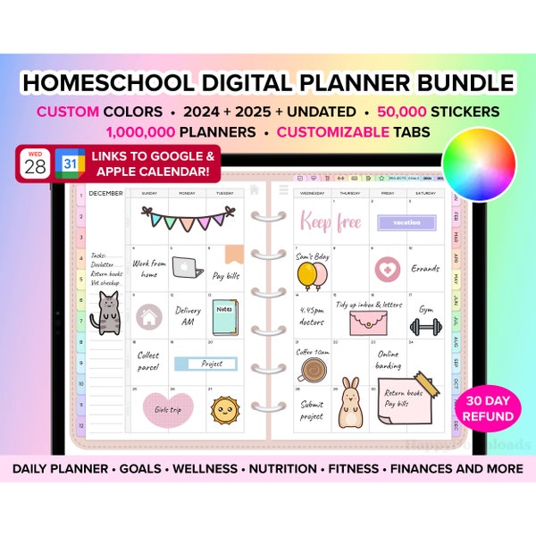 Homeschool Digital Planner 2024 2025 Undated Goodnotes Planner Daily Weekly Planner iPad Planner Digital Homeschool Planner Digital Journal