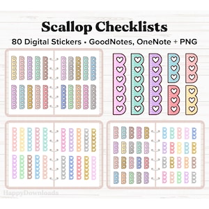 Scallop Heart Checklists Digital Stickers Pack, Checklist Stickers, Goodnotes Stickers, OneNote, Digital Planner Stickers, iPad Stickers PNG