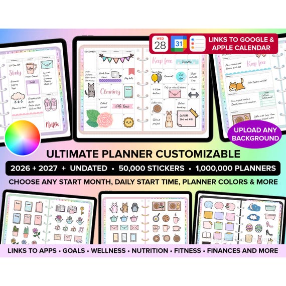 Digital Planner 2026 2027 Undated Digital Planners Goodnotes Planner iPad Planner Daily Planner Weekly Planner Digital Journal ADHD Planner