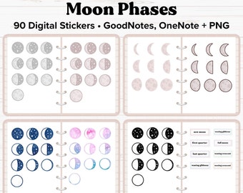 Moon Phases Digital Stickers, Moon Stickers, Goodnotes Stickers, OneNote Stickers, Digital Planner Stickers, Digital Journal Stickers, PNG