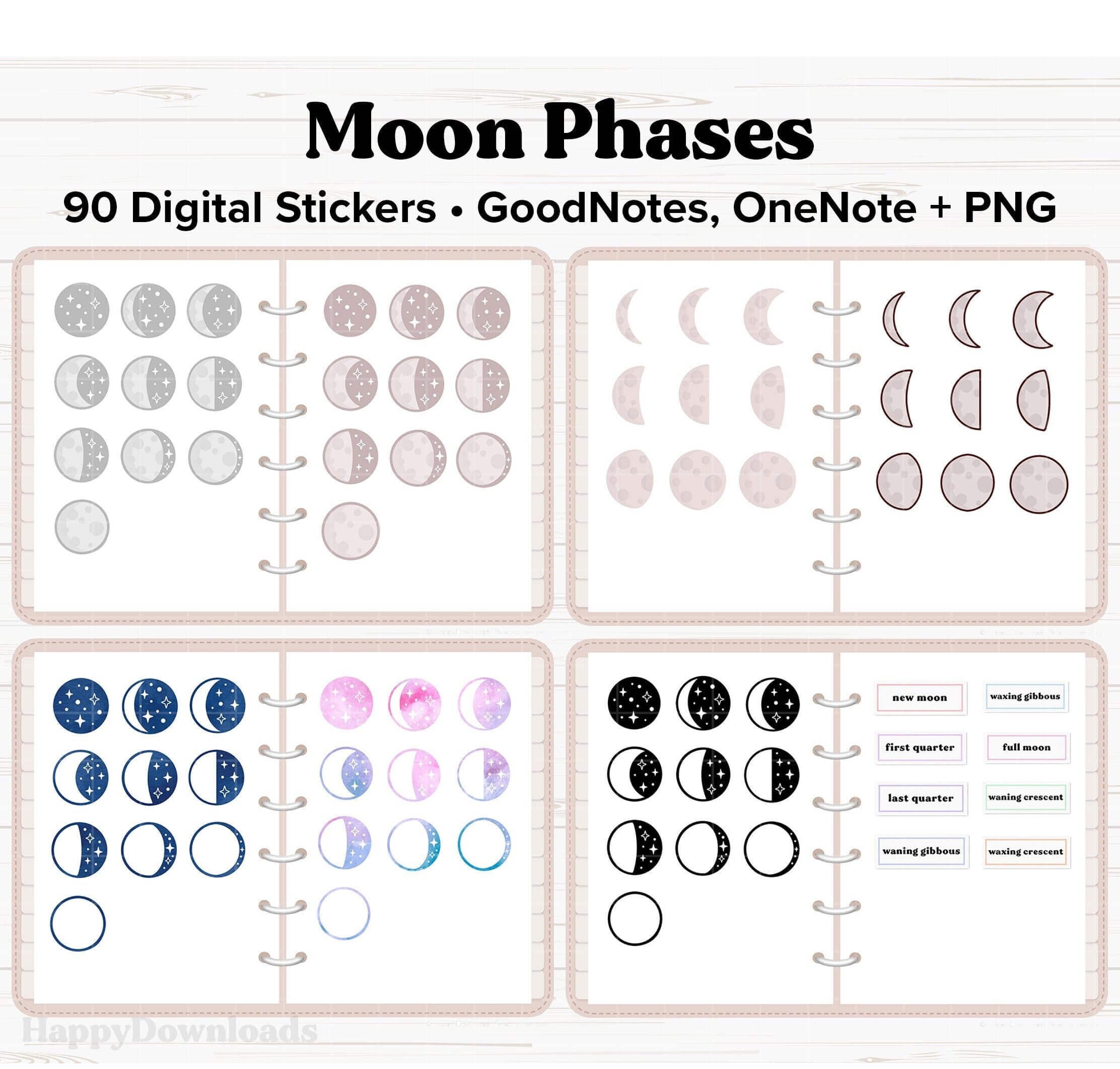 Moon Phases Digital Stickers, Moon Stickers, Goodnotes Stickers ...