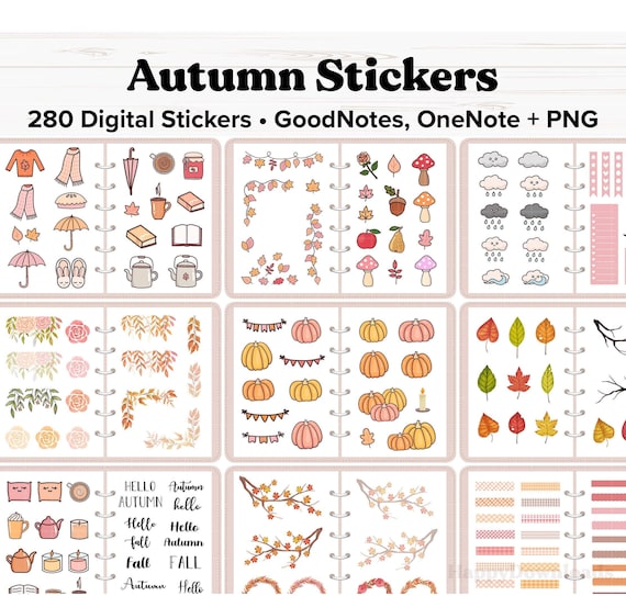 Autumn Digital Stickers, Autumn Stickers, Goodnotes Stickers, OneNote Stickers, Digital Planner Stickers, iPad Stickers, Seasonal Stickers