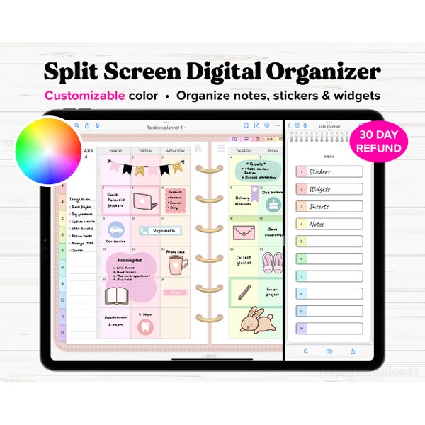 Organizer digitale a schermo diviso per iPad, libro di adesivi digitali, taccuino digitale, taccuino Goodnotes, taccuino per studenti, taccuini digitali