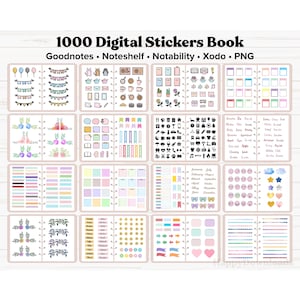 1000+ digitale Aufkleber - Vorgeschnittene Goodnotes OneNote Xodo Notability Noteshelf & PNGs Transparenter Hintergrund Planer Aufkleber