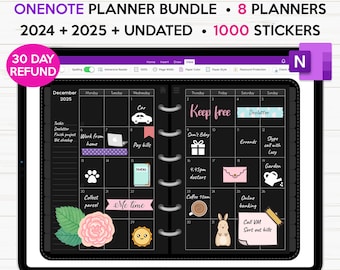 Dark Mode OneNote Planner 2024 2025 & undatiert, Hyperlinked OneNote Digitaler Planer, OneNote Vorlagen, Tagesplaner, OneNote Kalender