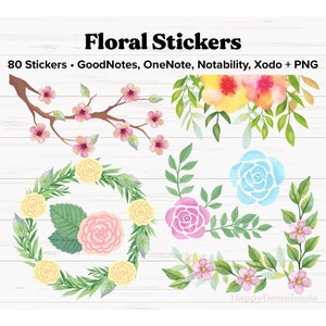 Floral Digital Stickers, Watercolor Floral Stickers, Goodnotes Stickers, OneNote, Notability, Xodo, PNG, Watercolor Stickers, iPad Stickers