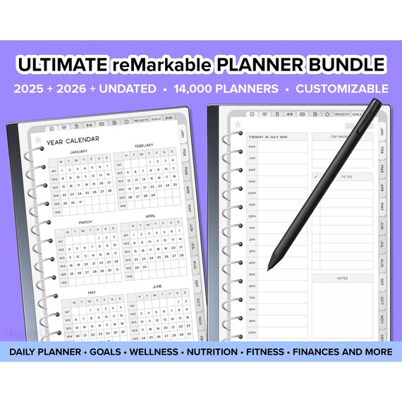 Ultimate reMarkable 2 Planner 2025 2026, Daily reMarkable Planner & Journal, reMarkable 2 Templates, reMarkable Templates, reMarkable Tablet