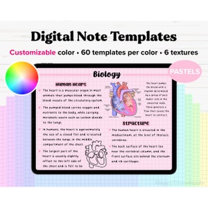 Modelli di carta per appunti digitali, appunti per iPad, modello di carta per appunti Goodnotes, appunti per studenti, blocco note digitale, appunti in formato orizzontale - PASTELLO