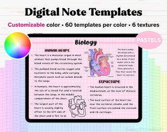 Digital Note Paper Templates, iPad Notetaking, Notepaper Template Goodnotes, Student Note Taking, Digital Notepad, Landscape Notes - PASTEL