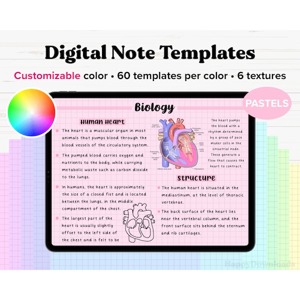 Digital Note Paper Templates, iPad Notetaking, Notepaper Template Goodnotes, Student Note Taking, Digital Notepad, Landscape Notes - PASTEL