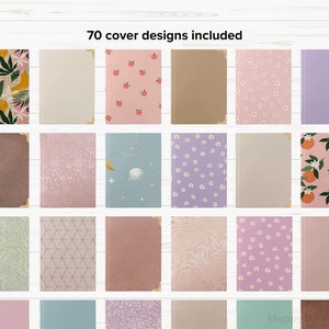 K&ouml;nnte beinhalten: 70 verschiedene Cover-Designs f&uuml;r Notizb&uuml;cher, Journale oder Planer. Die Cover zeigen eine Vielzahl von Mustern und Farben, darunter florale, geometrische und abstrakte Designs.