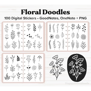 Floral Doodles Digital Stickers, Floral Stickers, Goodnotes Stickers, OneNote Stickers, Digital Journal Stickers, Digital Journaling, PNG