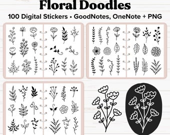 Floral Doodles Digital Stickers, Floral Stickers, Goodnotes Stickers, OneNote Stickers, Digital Journal Stickers, Digital Journaling, PNG