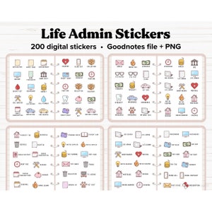 Life Admin Digital Stickers, Finances, Reminders, Daily Tasks, Digital Planner Stickers, Goodnotes Stickers, iPad Stickers, PNG Stickers