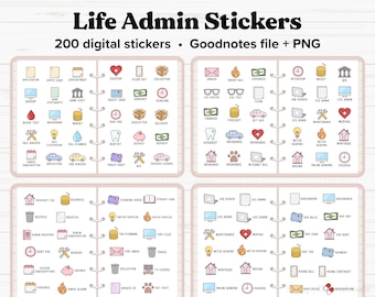 Life Admin Digital Stickers, Finances, Reminders, Daily Tasks, Digital Planner Stickers, Goodnotes Stickers, iPad Stickers, PNG Stickers