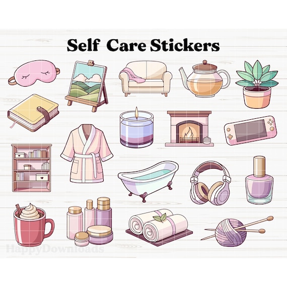 Self Care Stickers Digital, Self Love Stickers, Digital Planner Stickers, Digital Journal Stickers, Digital Stickers, Goodnotes Stickers