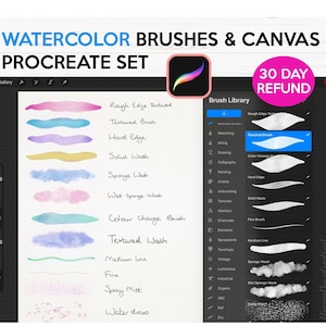 Procreate Watercolor Brushes Set with Watercolor Paper Texture Canvas