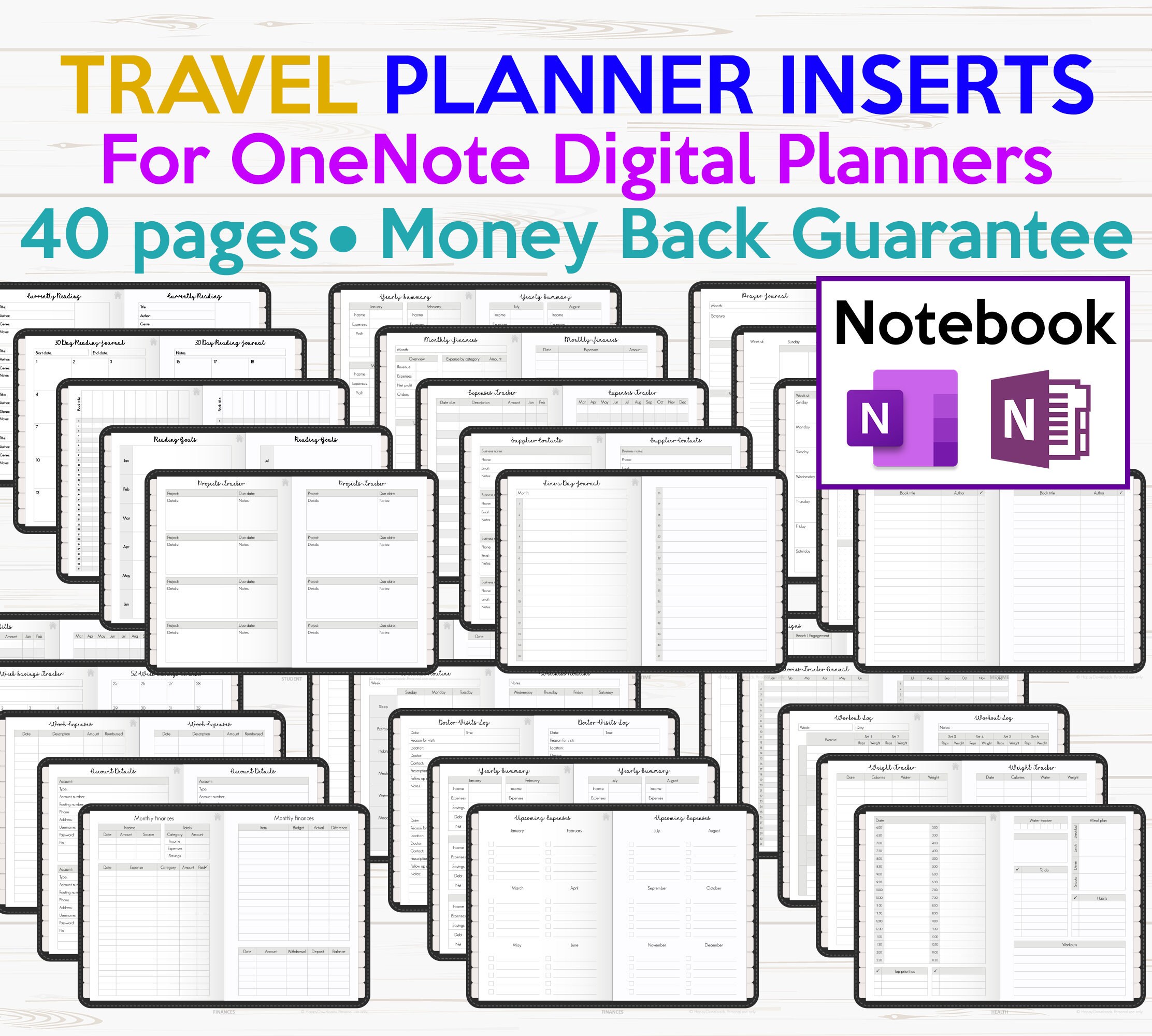 Travel OneNote Digital Planner Templates Inserts Pack NOTEBOOK Etsy