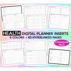 Puede incluir: Un paquete de insertos de planificador digital con 65 p&aacute;ginas hipervinculadas. Las p&aacute;ginas est&aacute;n dise&ntilde;adas para el seguimiento de la salud y el bienestar, incluyendo el peso, las medidas, los entrenamientos y la informaci&oacute;n m&eacute;dica. Las p&aacute;ginas est&aacute;n en un esquema de color pastel con acentos arco&iacute;ris.