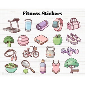 Fitness Stickers Digital, Exercise Stickers, Gym Stickers, Workout Stickers, Cute Stickers, Goodnotes Stickers, Digital Planner Stickers