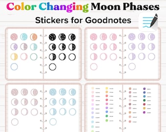 Color Changing Goodnotes Stickers, Moon Phases Stickers, Moon Stickers, Digital Journal Stickers, Digital Planner Stickers, iPad Stickers