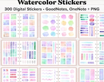 Watercolor Digital Stickers, Watercolor Stickers, Goodnotes Stickers, OneNote Stickers, Digital Planner Stickers, Digital Journal Stickers