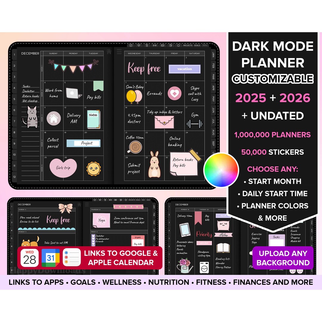 Dark Mode Digital Planner 2025 2026 Undated iPad Planner Goodnotes ...