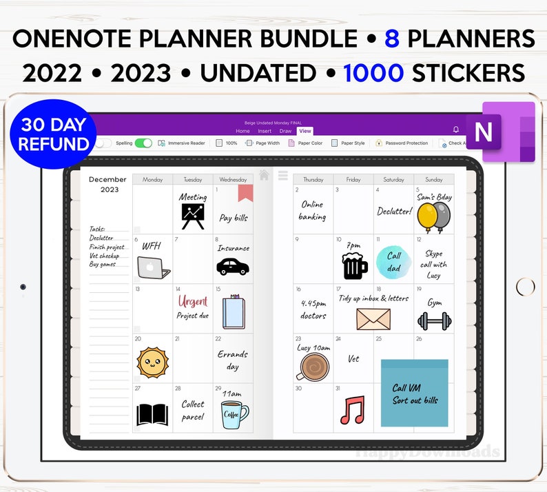 Hyperlinked OneNote Planner, OneNote Digital Planner, Dated 2022 2023 & Undated, Daily Weekly Monthly, OneNote Templates, OneNote Calendar 