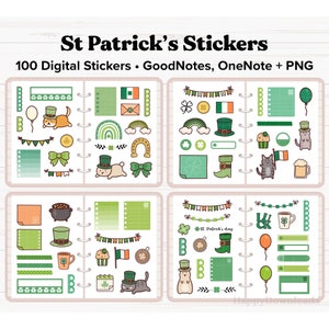 St Patrick&#39;s Day Digital Stickers, St Patricks Stickers, Holiday Stickers, Goodnotes Stickers, OneNote Stickers, Digital Planner Stickers