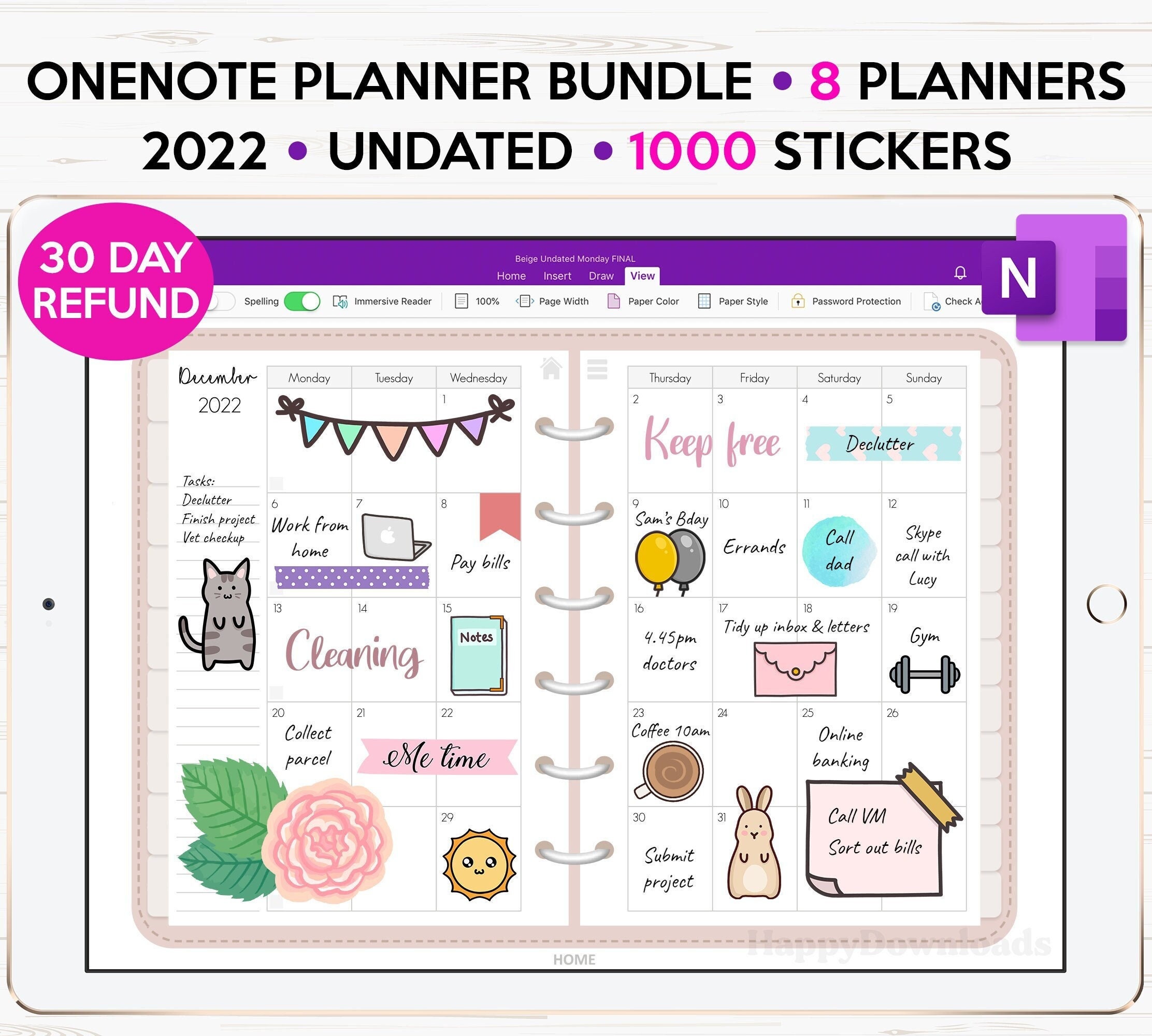 Onenote Calendar Template 2022 Onenote Digital Planner Bundle Hyperlinked Dated 2022 & | Etsy Uk
