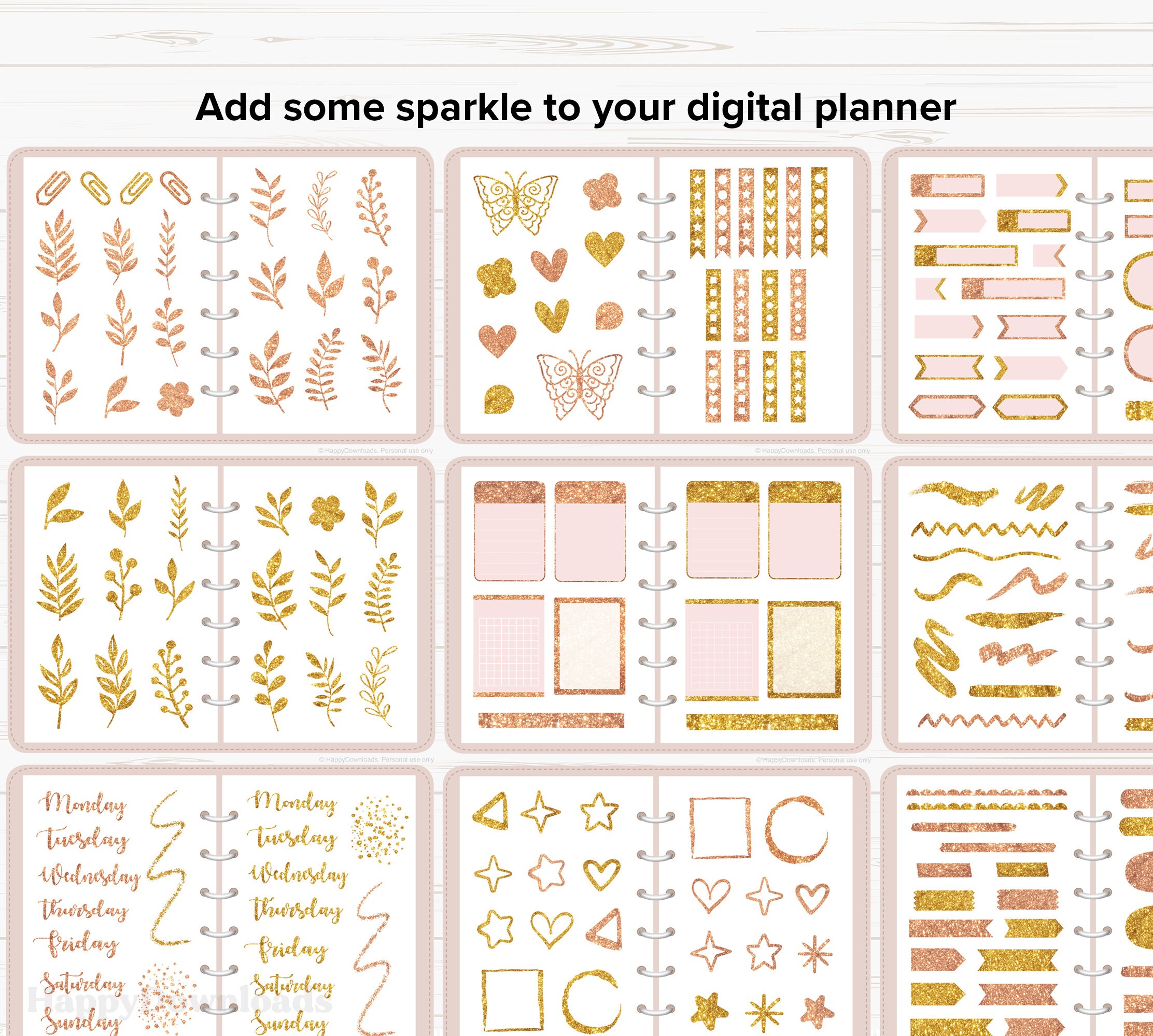 Sticker Notes Gold Glitter Digital Stickers, Gold Glittery Stickers, Goodnotes Stickers ...
