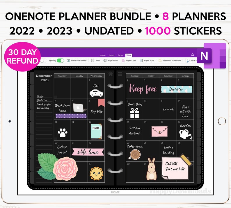 Black Paper OneNote Planner, Hyperlinked OneNote Digital Planner, Dated 2022 2023 & Undated, OneNote Templates, Dark Mode OneNote Planner 