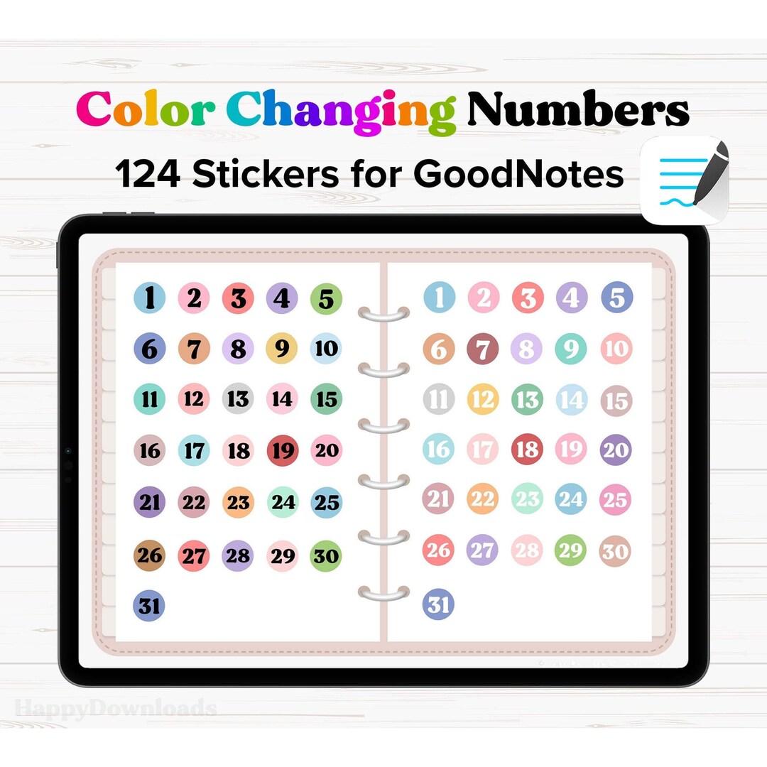 Color Changing Goodnotes Stickers, Number Stickers, Numbers Digital