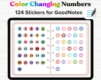 Color Changing Goodnotes Stickers, Number Stickers, Numbers Digital Stickers, Calendar Stickers, Digital Planner Stickers, iPad Stickers