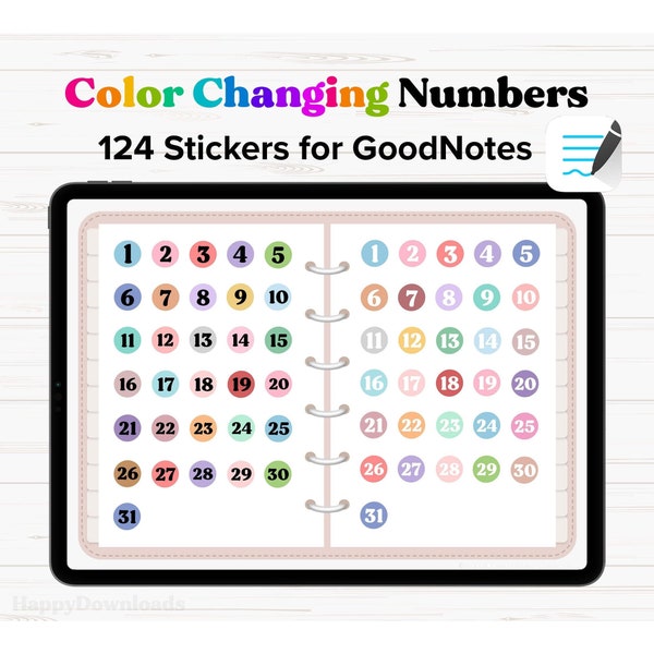 Color Changing Goodnotes Stickers, Number Stickers, Numbers Digital Stickers, Calendar Stickers, Digital Planner Stickers, iPad Stickers