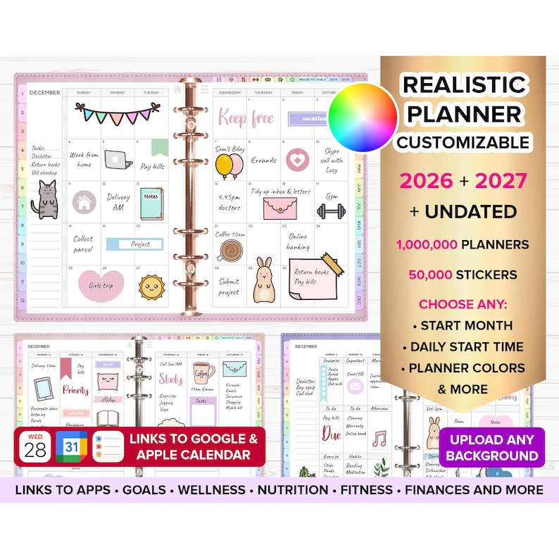 Digitaler Planer 2026/2027, undatiert, iPad-Planer, Goodnotes-Planer, digitales Tagebuch, Tagesplaner, Wochenplaner, ADHS-Planer Bild 1