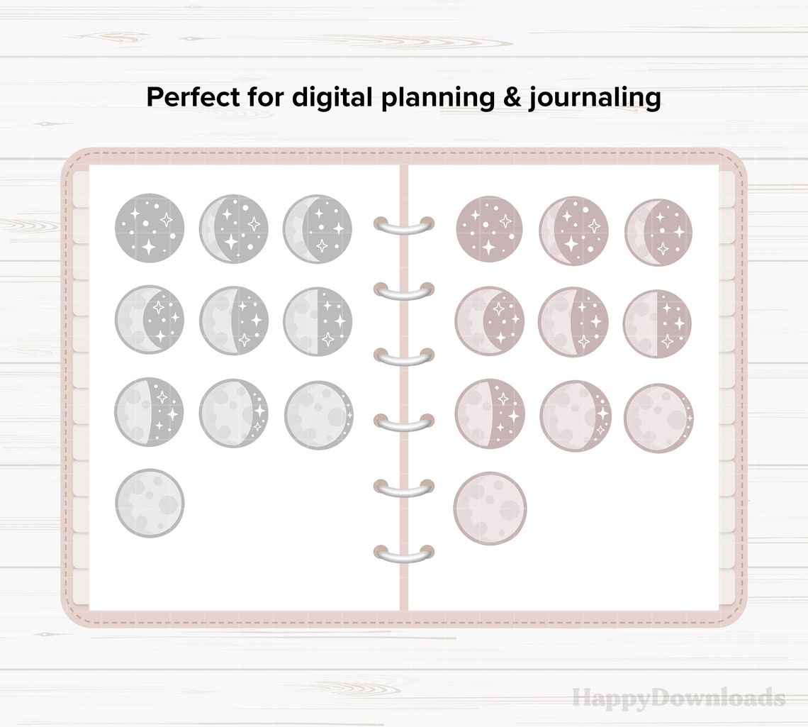 Moon Phases Digital Stickers, Moon Stickers, Goodnotes Stickers ...
