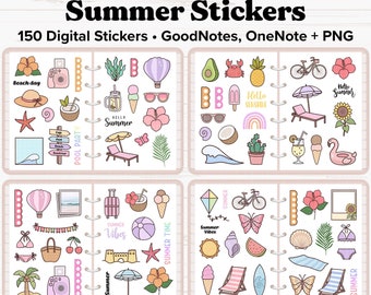 Summer Digital Stickers, Summer Stickers, Seasonal Digital Stickers, Pre-cropped, Goodnotes Stickers, OneNote Stickers, PNG Stickers iPad