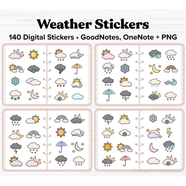 Weather Digital Stickers, Weather Stickers, Digital Planner Stickers, Seasons Digital Journal Stickers, Goodnotes Stickers, OneNote Stickers